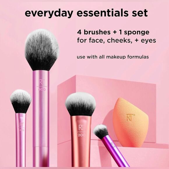 Real Techniques 5 Piece Everyday Essentials Makeup Brush Set, 4 Brushes & Sponge - Picture 3 of 5